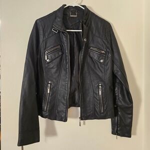 JouJou Jacket Faux Leather Womens Medium Black Moto Y2K